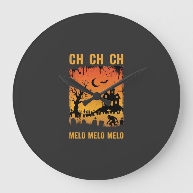 Halloween Witch Haunted House Silhouette Art_1 Large Clock (Front)