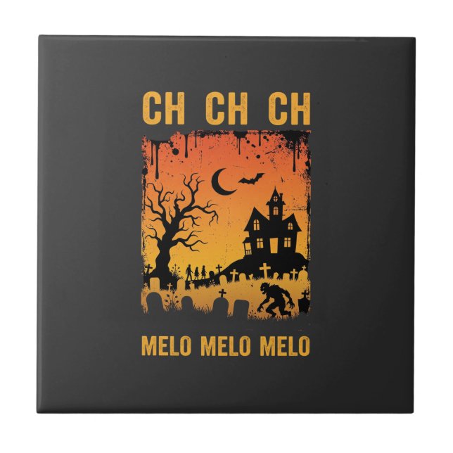 Halloween Witch Haunted House Silhouette Art_1 Tile (Front)