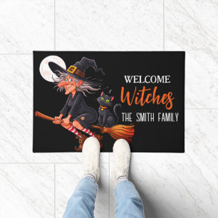 Halloween Witch Horror Black Cat Fullmoon Doormat