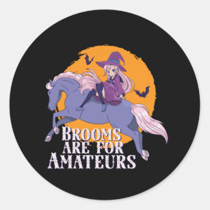 Halloween Witch Horse Lover Cute Anime Girl Classic Round Sticker