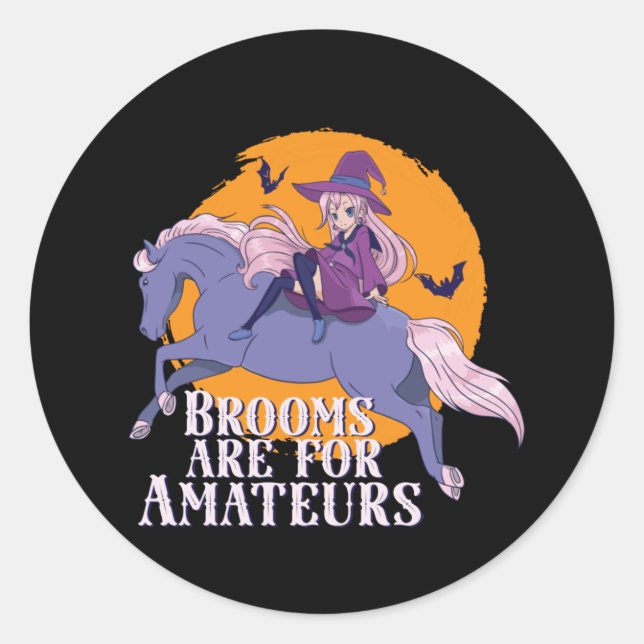 Halloween Witch Horse Lover Cute Anime Girl Classic Round Sticker (Front)