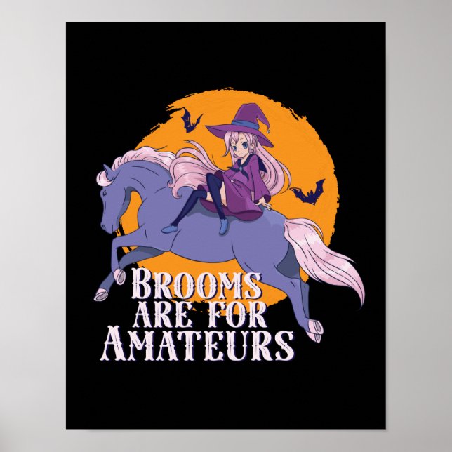 Halloween Witch Horse Lover Cute Anime Girl Poster (Front)