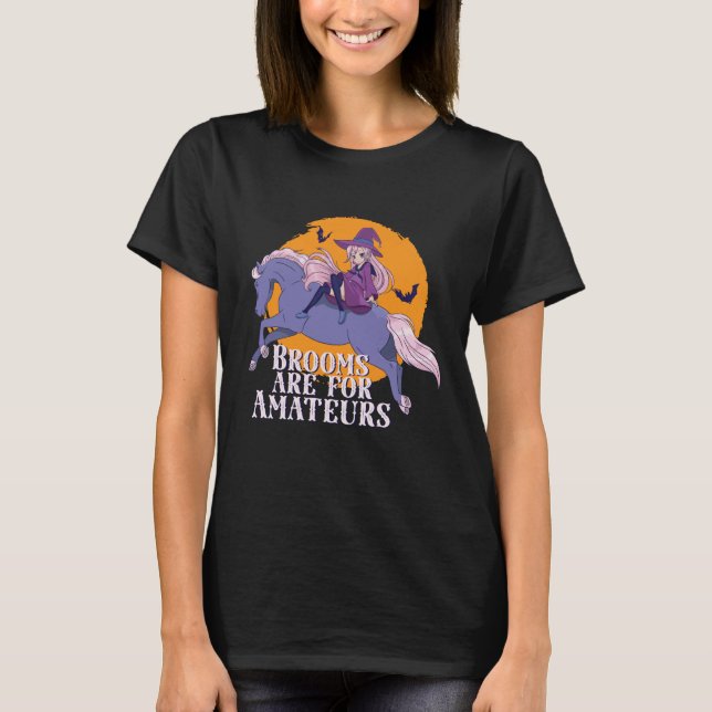 Halloween Witch Horse Lover Cute Anime Girl T-Shirt (Front)