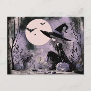 Halloween Witch Illustration Holiday Postcard
