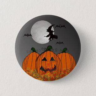 Halloween Witch in Flight Button