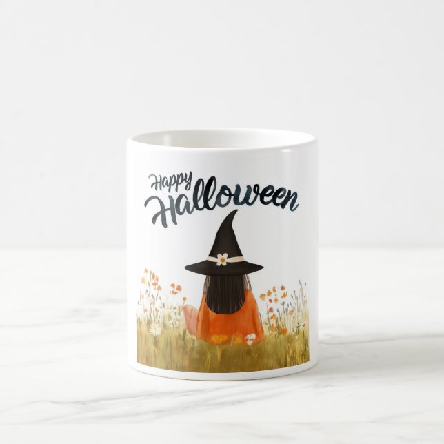 Halloween Witch in Flower Field Coffee Mug (Center)