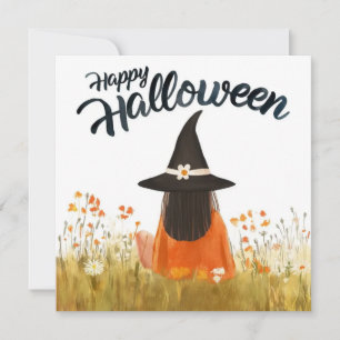 Halloween Witch in Flower Field Invitation
