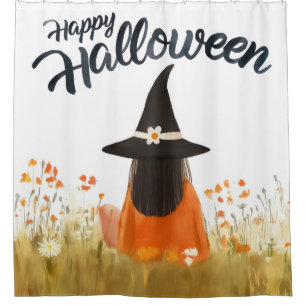Halloween Witch in Flower Field Shower Curtain