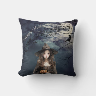 Halloween Witch in Moonlight  Cushion