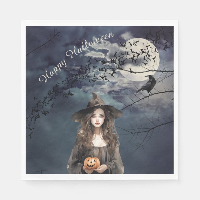 Halloween Witch in Moonlight  Napkin (Front)