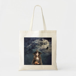 Halloween Witch in Moonlight Tote Bag