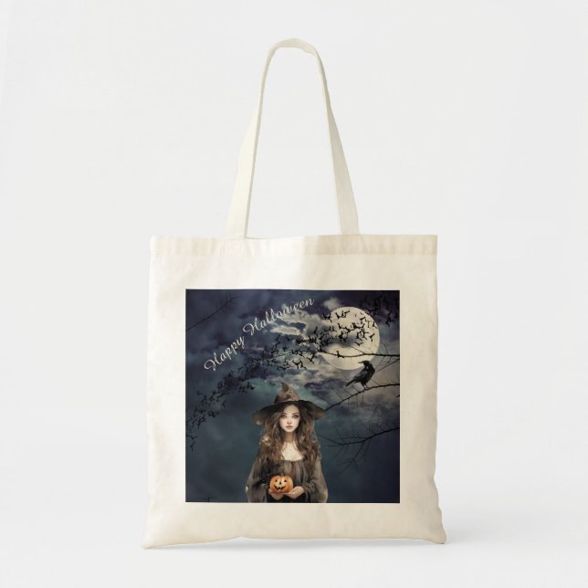 Halloween Witch in Moonlight  Tote Bag (Front)