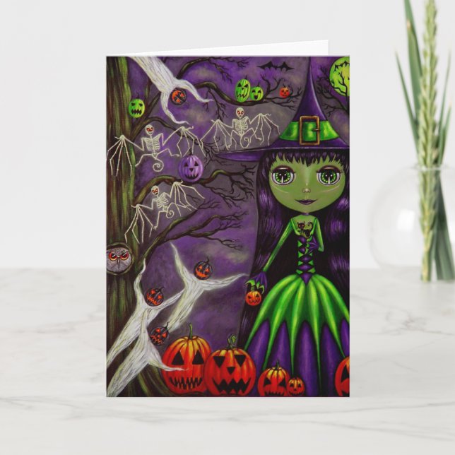 Halloween Witch in Purple & Green Card (Front)