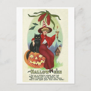 Halloween Witch in Red Cape Postcard