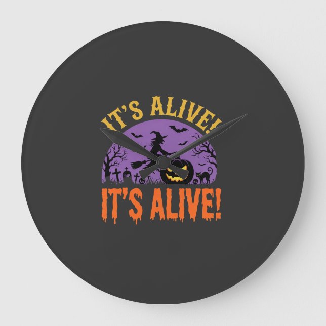 Halloween Witch Jack O Lantern It's Alive Large Clock (Front)