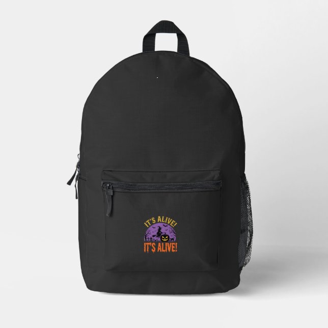 Halloween Witch Jack O Lantern It's Alive Printed Backpack (Front)