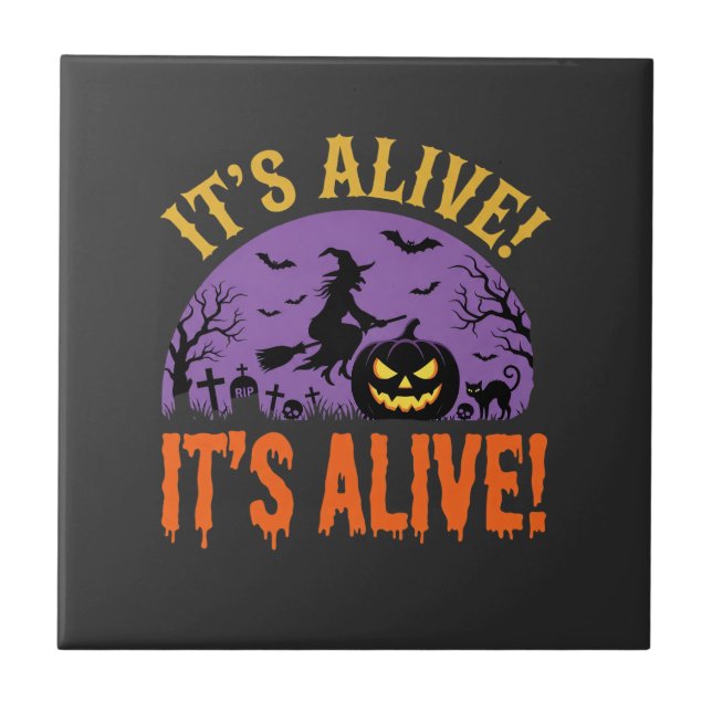Halloween Witch Jack O Lantern It's Alive Tile (Front)