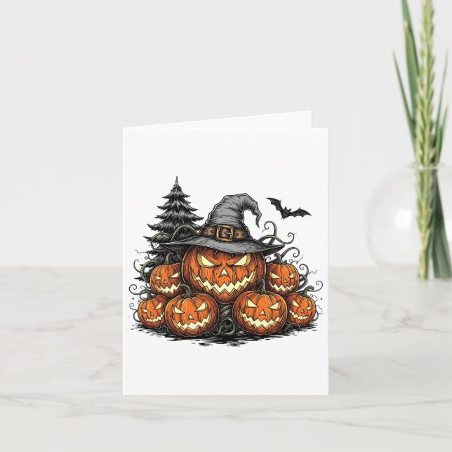 Halloween Witch Jack-o-lantern Scary Pumpkin Spook Card (Front)