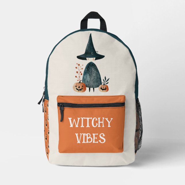 Halloween Witch& Jack o Lanterns  Witchy Vibes Printed Backpack (Front)