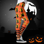 Halloween Witch Leggings Womens Orange Yoga Pants<br><div class="desc">All over Halloween witches on orange background & black & orange stripe.</div>