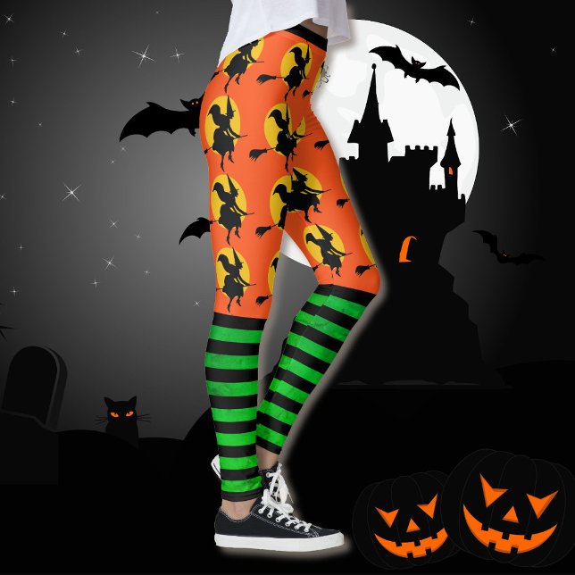 Halloween Witch Leggings Womens Orange Yoga Pants (Creator Uploaded)