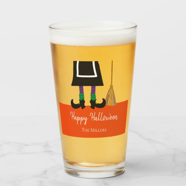 Halloween Witch Legs & Broom Personalised Glass (Front Filled)