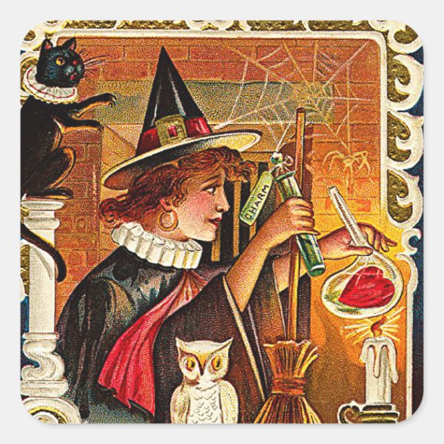 Halloween Witch Lovers Potion Square Sticker (Front)
