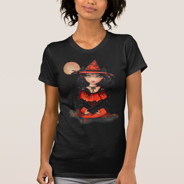 Halloween Witch Moon Cat T-Shirt by Molly Harrison (Front)