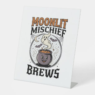 Halloween Witch Moon Mischief Pedestal Sign