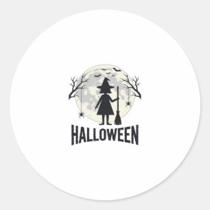 Halloween Witch Moon Vintage Engraving Design_1 Classic Round Sticker