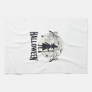 Halloween Witch Moon Vintage Engraving Design_1 Tea Towel