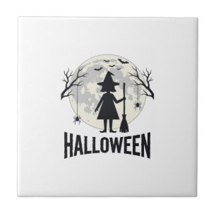 Halloween Witch Moon Vintage Engraving Design_1 Tile