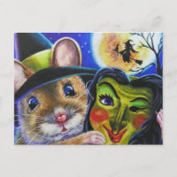 Halloween Witch Mouse Vintage Mask Watercolor Art