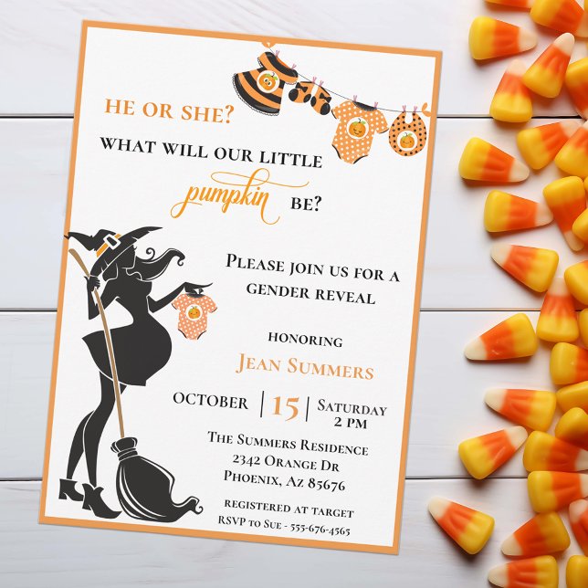 Halloween Witch October Gender Reveal Invitation (Creator Uploaded)