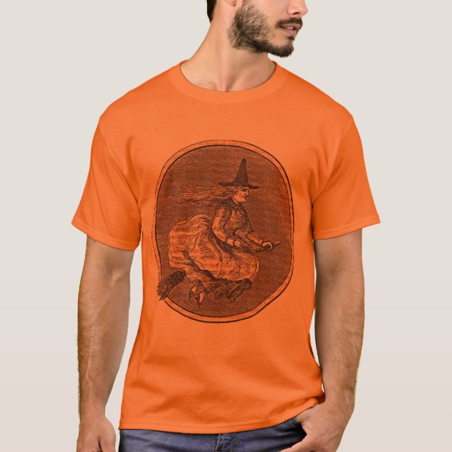 Halloween Witch on a Broom T-Shirt (Front)