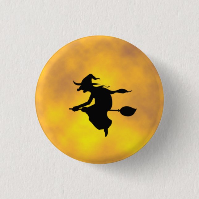 Halloween Witch on a broomstick button (Front)