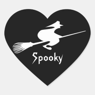 Halloween Witch On Black Heart Shape Name Gift Tag