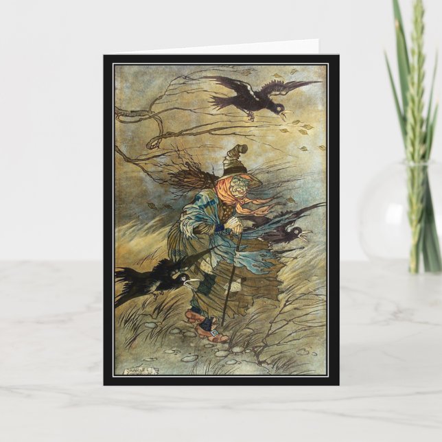  Halloween Witch on Broom Charles Folkard Card (Front)