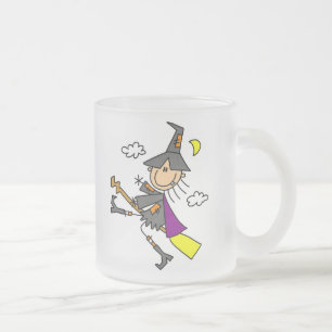 Halloween Witch on Broom Frosted Glass Coffee Mug