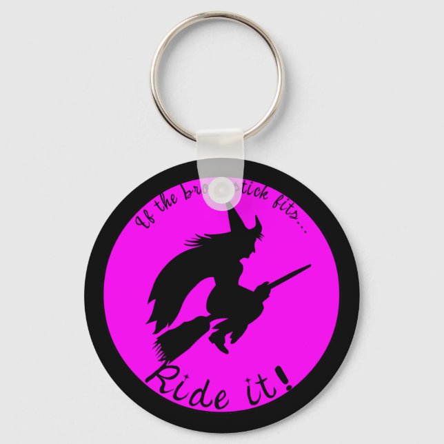 Halloween Witch on Broom Funny Key Fob Keychain (Front)