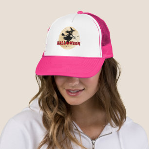 Halloween Witch On Broom Trucker Hat