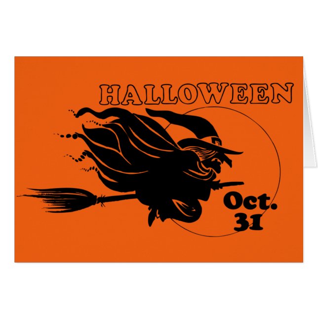 Halloween Witch on Broomstick Fun Greeting Card (Front Horizontal)
