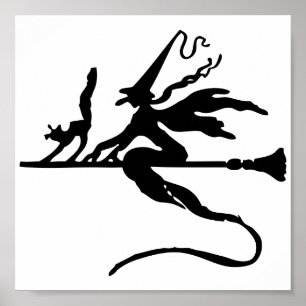 Halloween Witch on Broomstick Poster