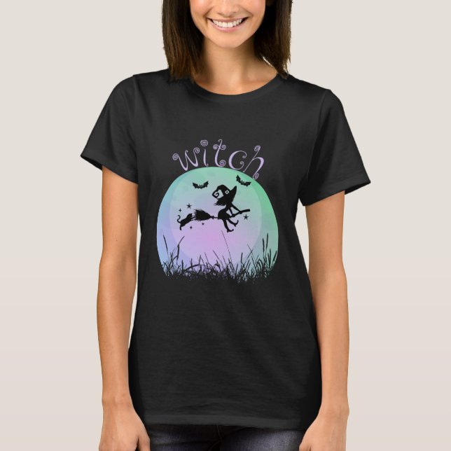 Halloween witch on broomstick T-Shirt (Front)