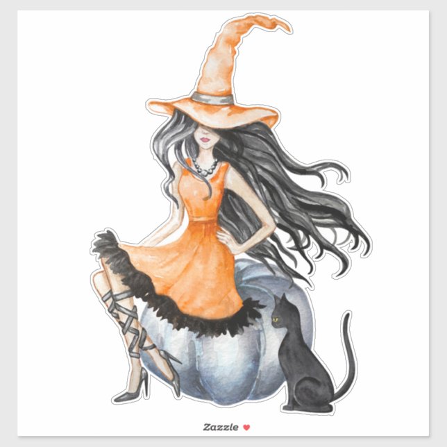 Halloween Witch on Pumpkin with Black Cat (Sheet)