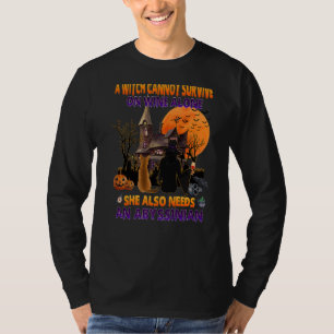 Halloween Witch On Wine And Abyssinian Cat Costum T-Shirt