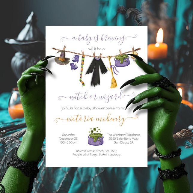 Halloween Witch or Wizard Baby is brewing Shower Invitation (Creator Uploaded)