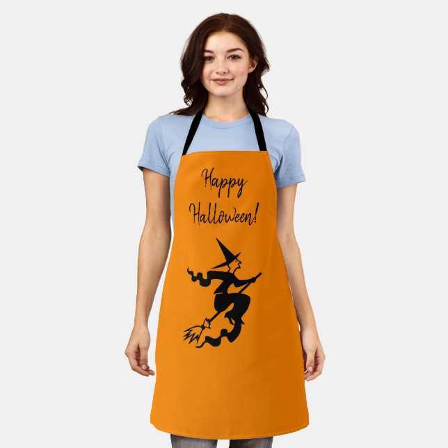 Halloween Witch Orange Black All-Over Print Apron (Worn)