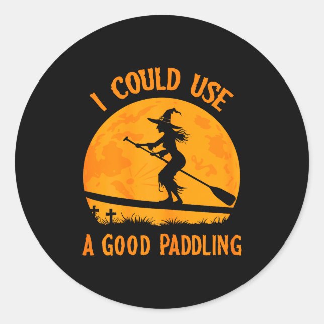 Halloween Witch Paddleboarder Sup Standup Paddling Classic Round Sticker (Front)