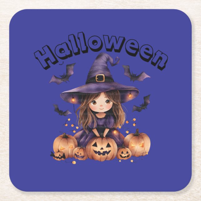 Halloween Witch Paper Coaster Set (Front)